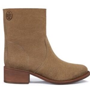 Tory Burch Sienna River Rock Embossed Logo Suede Leather Boots